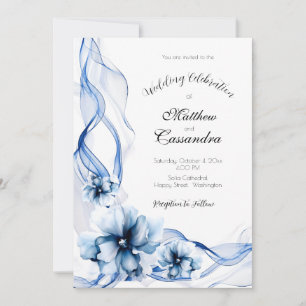 Convites Casamento de Flores de Marinho Azul Elegante Dusty