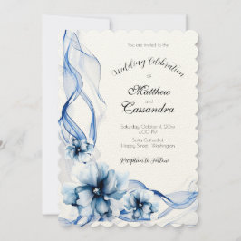 Convites Casamento de Flores de Marinho Azul Elegante Dusty