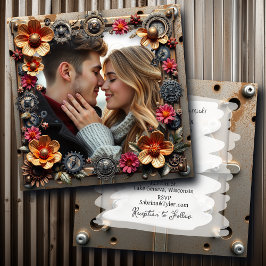 Convites Casamento de Flores de Metal Silver Steampunk