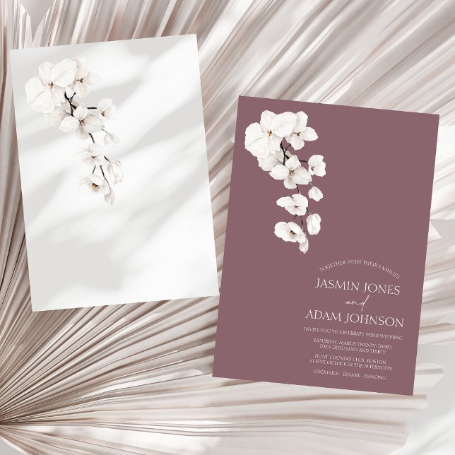 Convites Casamento de Flores de Orquídeas Brancas Roxas Mod (Modern Purple White Orchids Flowers Wedding Invitation)