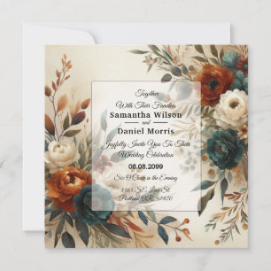 Convites Casamento de Flores de Outono em Laranja Queimada 