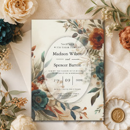 Convites Casamento de Flores de Outono em Laranja Queimada 