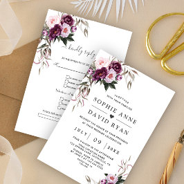 Convites Casamento de Flores de Penas Rosa-Rosa Encantadas