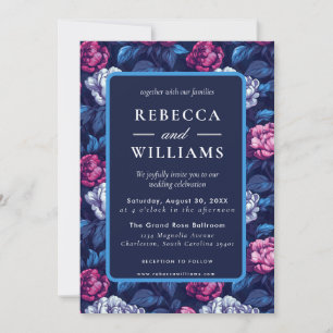 Convites Casamento de Flores de Peônias Azuis Boho