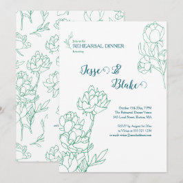 Convites Casamento de Flores de Peônias Desenhadas em Mão V