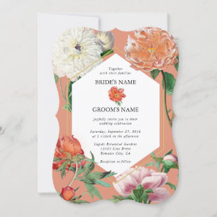 Convites Casamento de Flores de Pêonias Rosa-Pêssegos-Pinhe