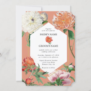 Convites Casamento de Flores de Pêonias Rosa-Pêssegos-Pinhe