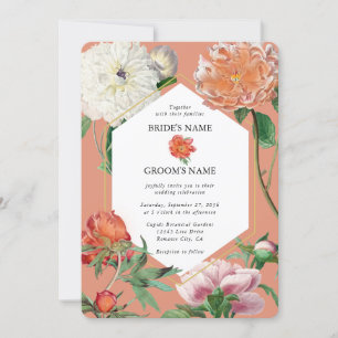 Convites Casamento de Flores de Pêonias Rosa-Pêssegos-Pinhe