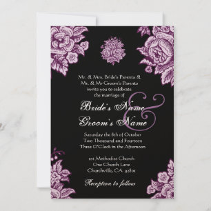 Convites Casamento de Flores de Plum Purple e Black Vintage