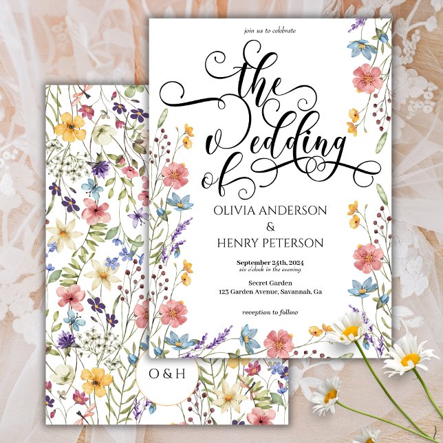 Convites Casamento de Flores de Primavera com Letra de Cali (Criador carregado)