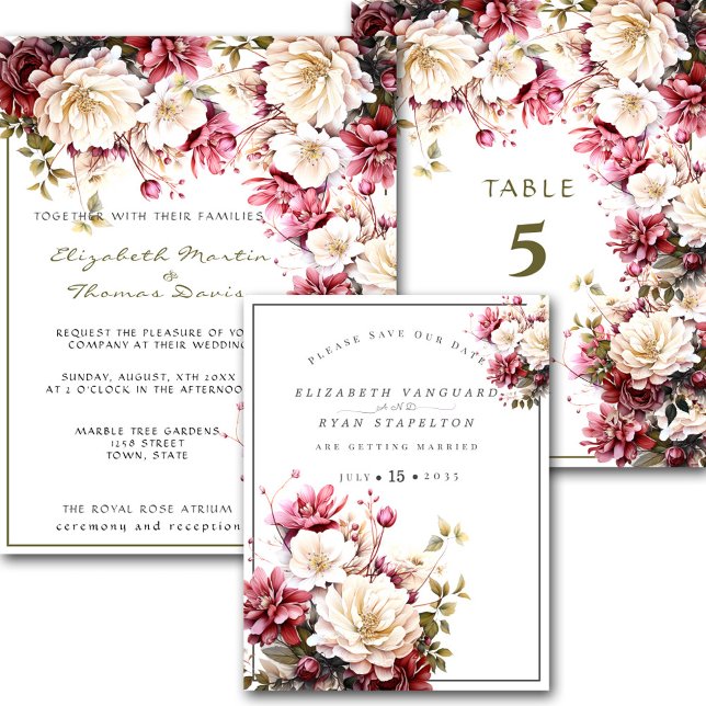 Convites Casamento de Flores de Primavera Elegantes Brancas (Criador carregado)