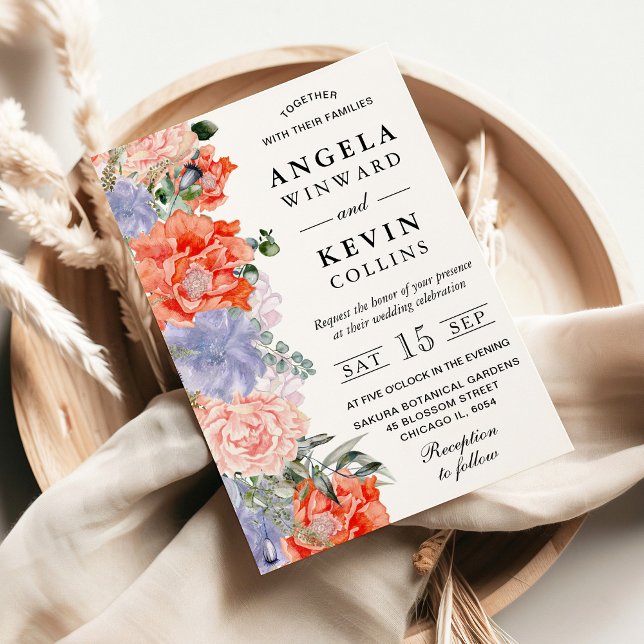 Convites Casamento de Flores de Púrpura e Laranja (Criador carregado)