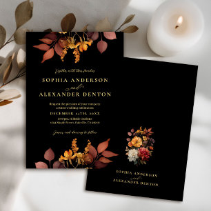 Convites Casamento de Flores de Queda Rustic Black Rust