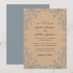 Convites Casamento de Flores de Renda Azul empoeirado Elega
