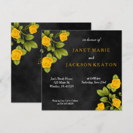 Convites Casamento de Flores de Rosa Amarelo e Negro