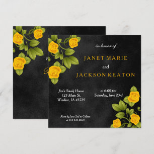 Convites Casamento de Flores de Rosa Amarelo e Negro