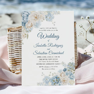 Convites Casamento de Flores de Rosa de Marfim Poeira Azul 