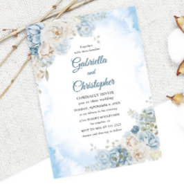 Convites Casamento de Flores de Rosa de Marinha Azul Elegan