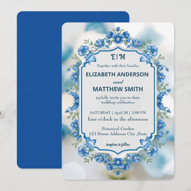 Convites Casamento de Flores de Sobreposição Elegante e Bra (Frente/Verso)