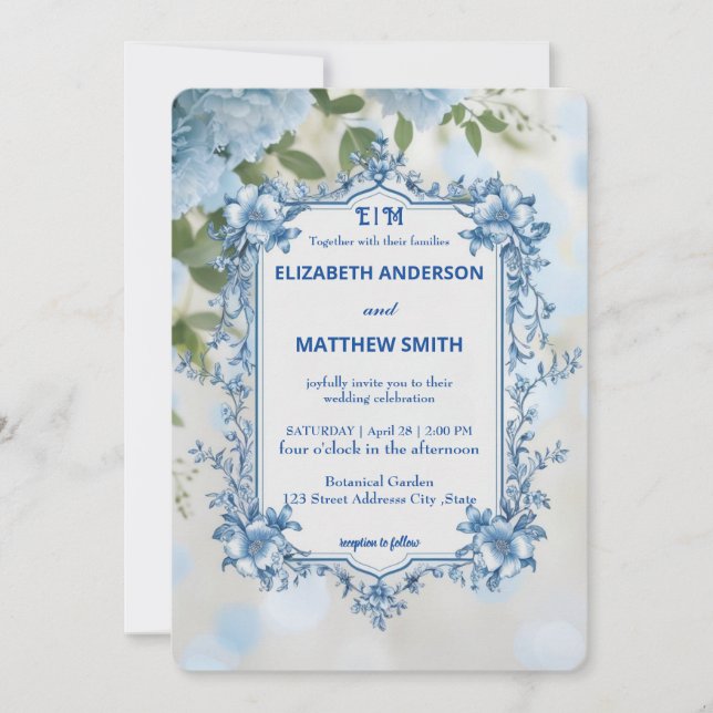 Convites Casamento de Flores de Sobreposição Moderna e Bran (Frente)