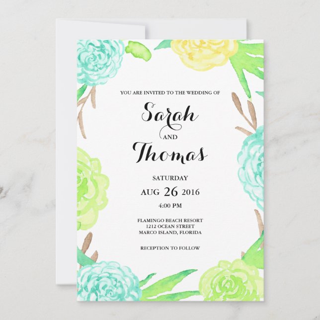 Convites Casamento de Flores de Verão de Aquarela (Frente)
