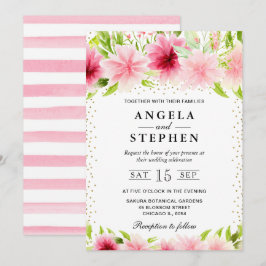 Convites Casamento de Flores de Verão Rosa Aquarela