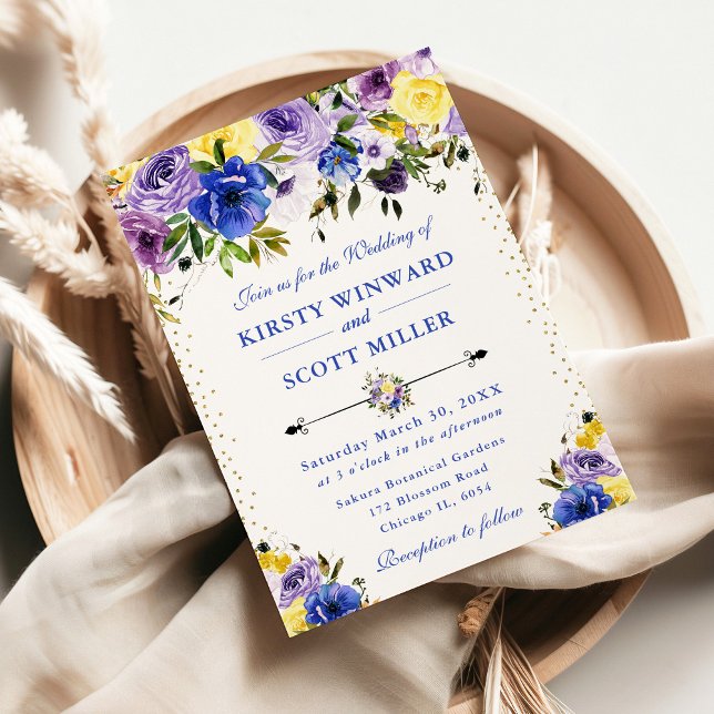 Convites Casamento de Flores de Verão Roxas e Creme (Criador carregado)