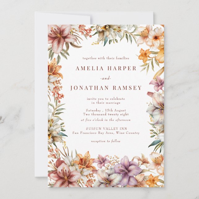 Convites Casamento de Flores de Watercolor Boho (Frente)