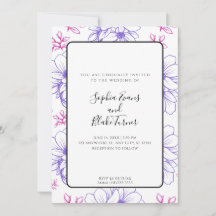 Casamento de Flores Desenhadas Simples Rosa e Roxo