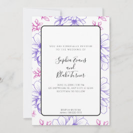 Convites Casamento de Flores Desenhadas Simples Rosa e Roxo