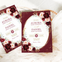 Casamento de Flores Douradas Elegante Burgundy Blu