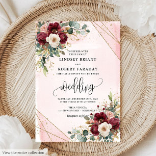 Convites Casamento de Flores Douradas Vermelhas  na moda Bo