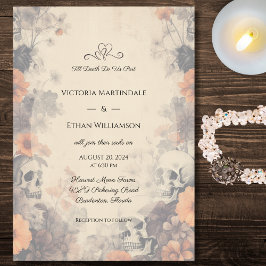 Convites Casamento de Flores e Caveiras Góticas 