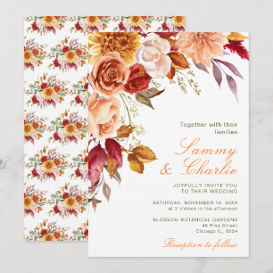 Convites Casamento de Flores e Folhagens do Outono