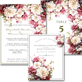 Convites Casamento de Flores Elegantes Brancas e Rosa