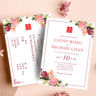 Convites Casamento de flores em aquarela dupla felicidade