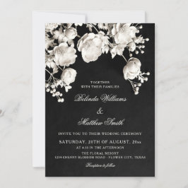 Convites Casamento de Flores Esculturais em Preto e Branco