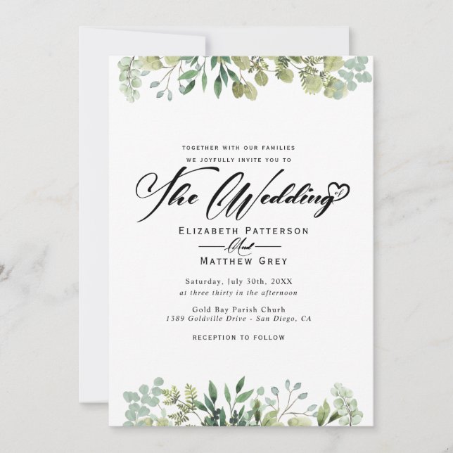 Convites Casamento de Flores Eucalyptus Elegante (Frente)