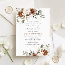 Convites Casamento de Flores Ferrugem Marfim Branco Verde