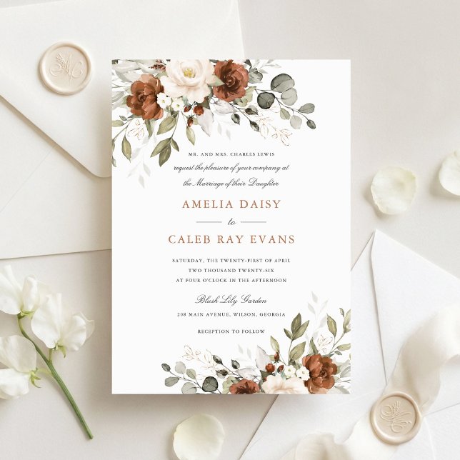 Convites Casamento de Flores Ferrugem Marfim Branco Verde (Criador carregado)