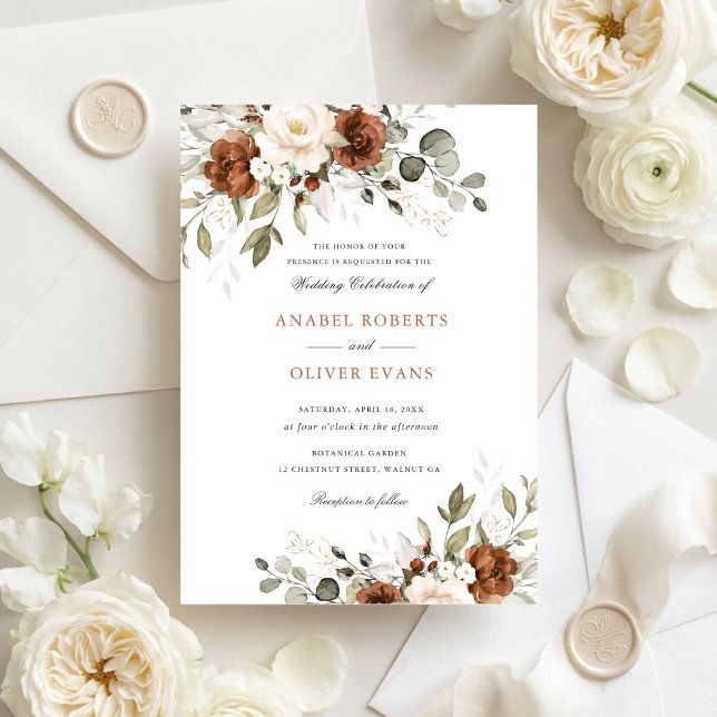 Convites Casamento de Flores Ferrugem Marfim Branco Verde (Criador carregado)