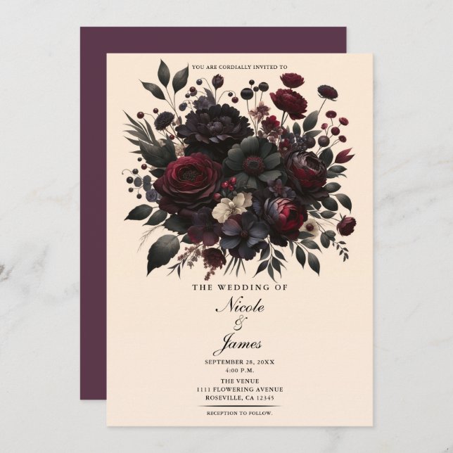 Convites Casamento de Flores Florais Elegantes das Flores E (Frente/Verso)