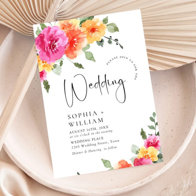 Convites Casamento de Flores Laranja Cor-de-Vidro Brilhante (Criador carregado)