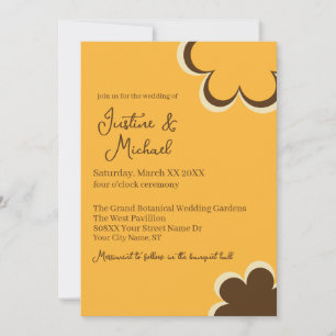 Convites Casamento de Flores Laranja e Marrom Retrô