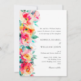 Convites Casamento de Flores Laranja Rosa Brilhante Aquarel