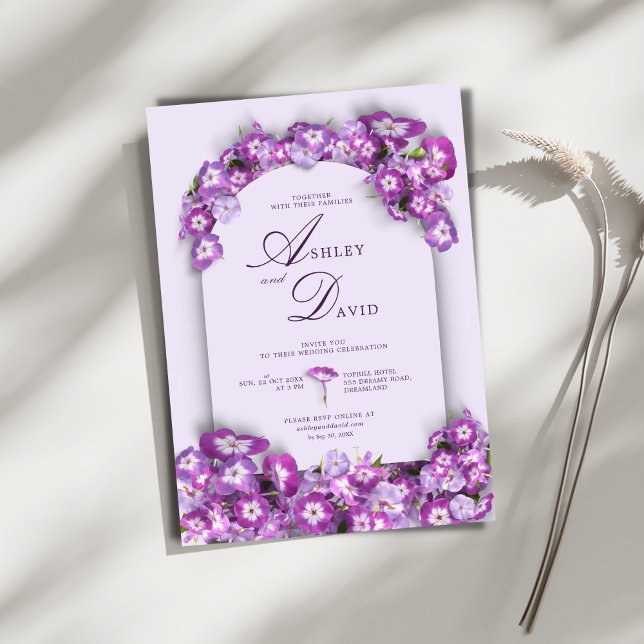 Convites Casamento de Flores Lilac Roxo Russo Moderno (Criador carregado)