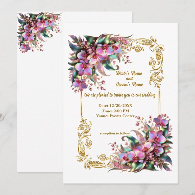 Convites Casamento de Flores Orquídeas Elegantes e Vibrante (Frente/Verso)