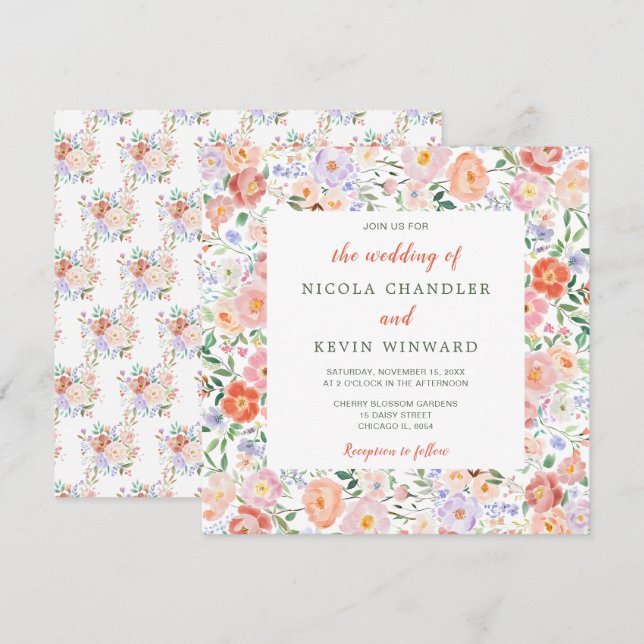 Convites Casamento de Flores primavera (Frente/Verso)