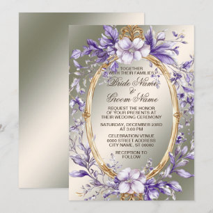 Convites Casamento de Flores Púrpuras de Mola de Aquarela O