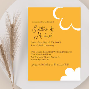 Convites Casamento de Flores Retro Laranja e Branco